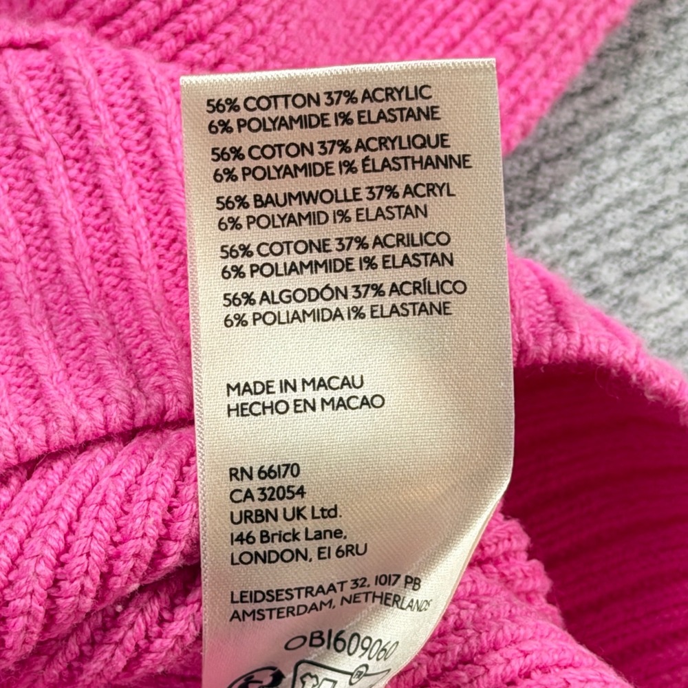 Free People Hot Pink Ribbed Knit Crop Sweater Mock Neck Boxy Mens M - Picture 5 of 16